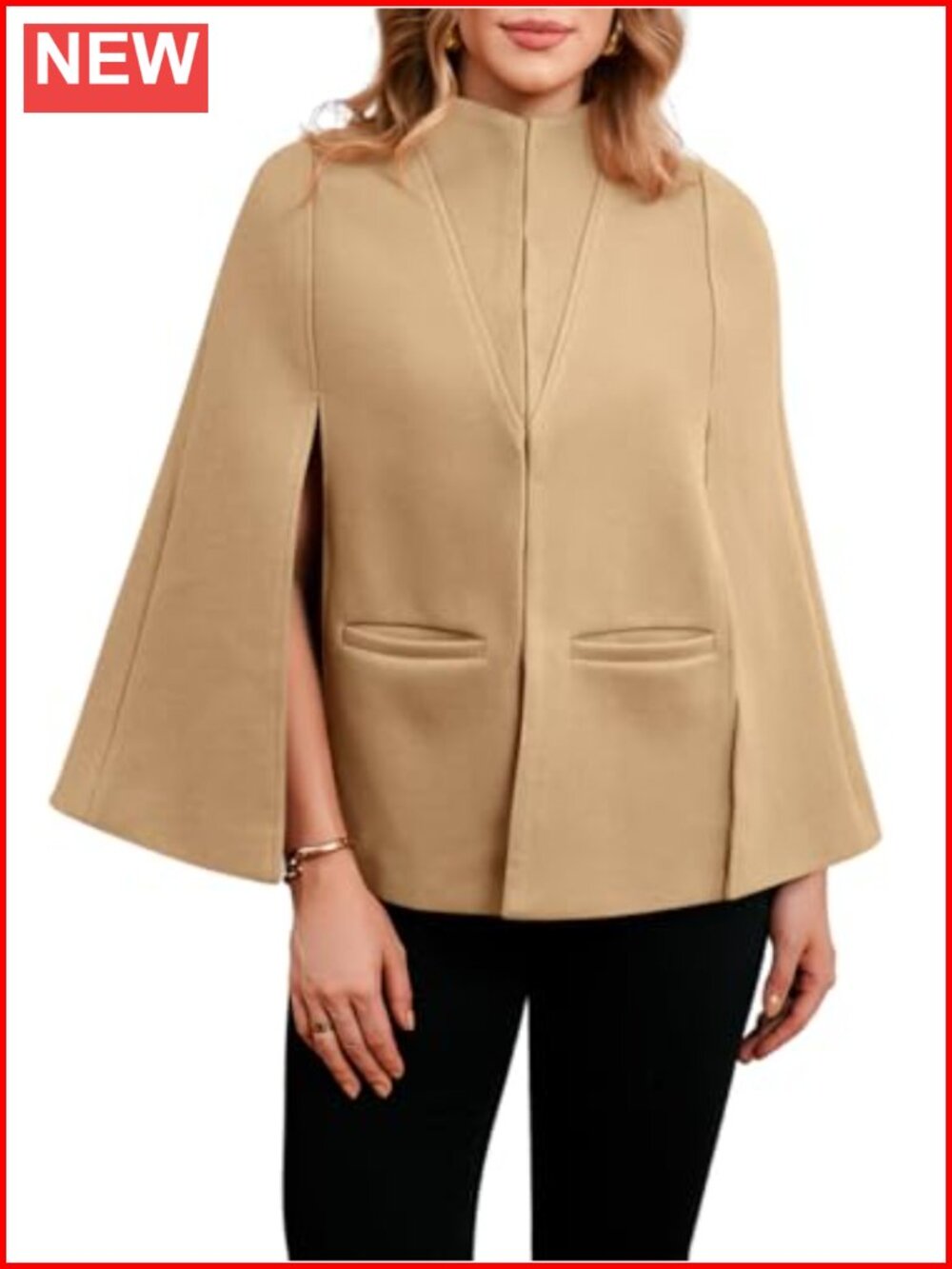 Womens Cape Pea Coat Split Long Sleeve Fall Jacket